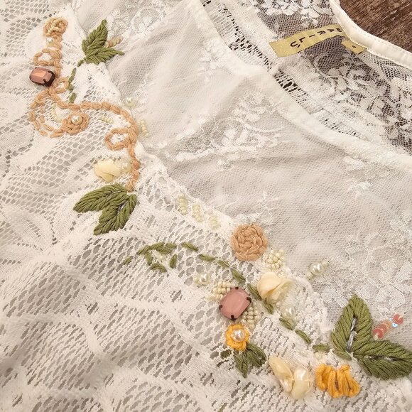 Marilu Lace Floral Embroidered Beaded Sleeveless Blouse Tank Top S White - Picture 5 of 8